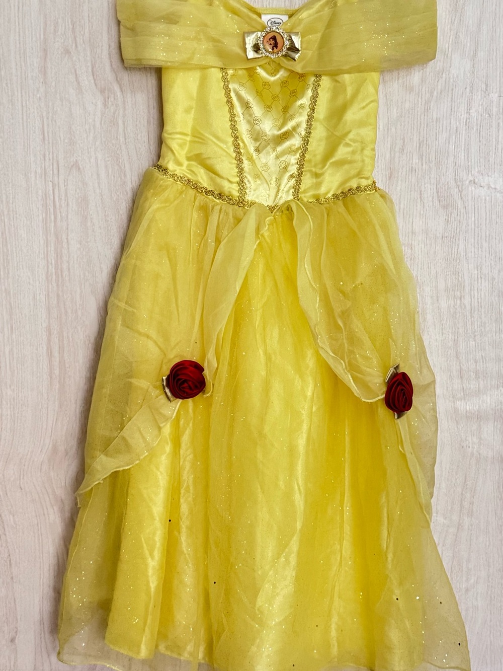 Disney Yellow Princess Ball Gown Costume with Red Rose Accents size 7/8